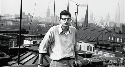 mollylambert: Allen Ginsberg - as photographed by William S. Burroughs - on the rooftop of his Lower East Side apartment, between Avenues B and C, in the Fall of 1953.